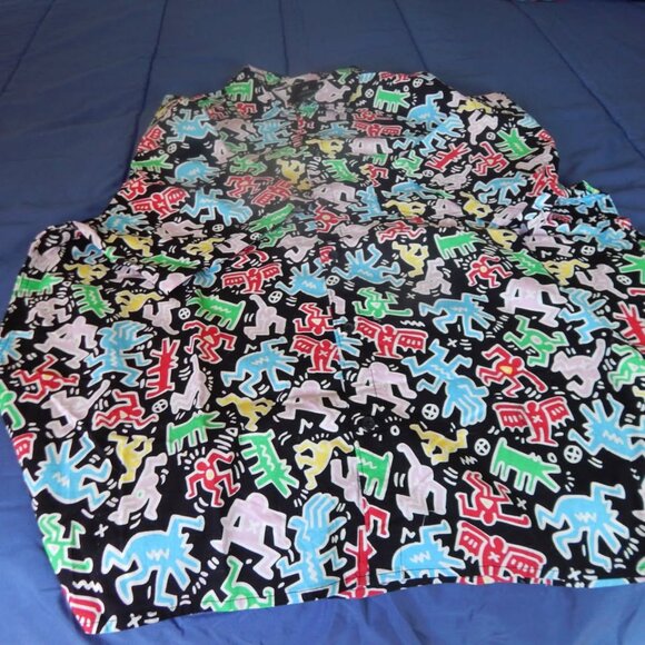 H&M Keith Haring Shirt Black Short Sleeve Button Down Limited Edition $25 - Picture 5 of 6